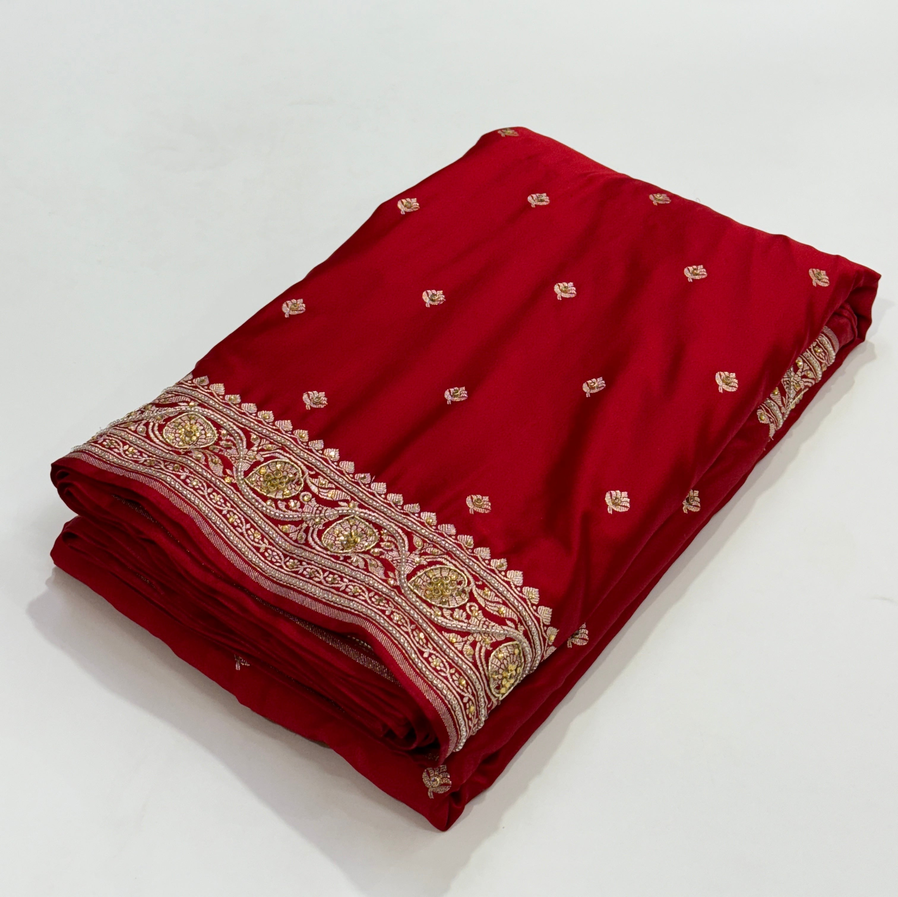 Red Mashru Silk with Ari and zardozy work