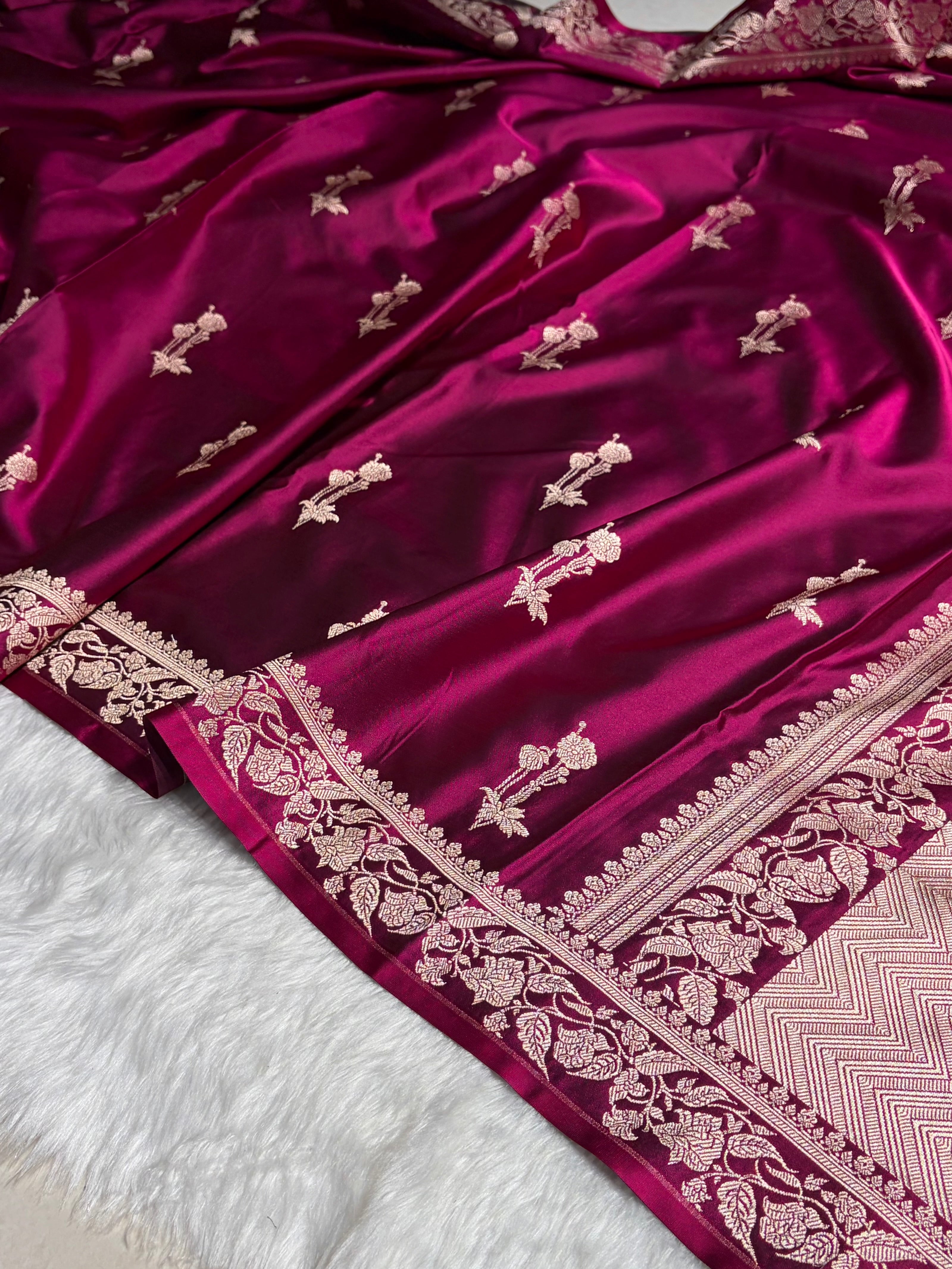 Cross Wine Boota With Floral Border Mashru Silk Saree MSM-92