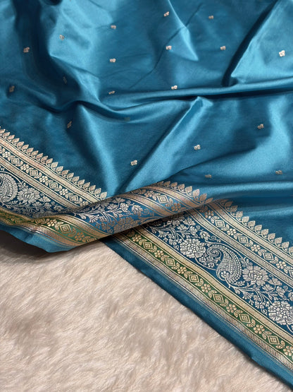 Sky Blue Shades Booti Mashru Silk Saree MS64