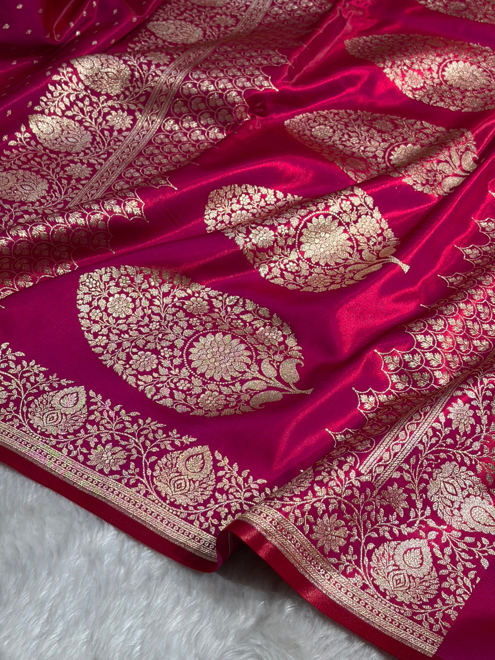 Satin Silk Saree Floral Boota in Cross Red Shades SS28
