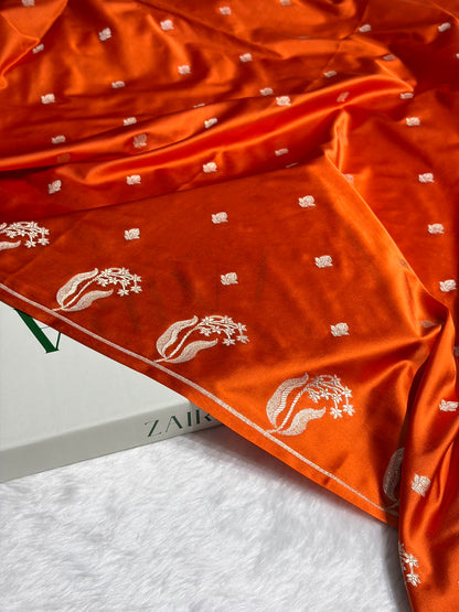 Orange Shades Floral Border Booti Mashru Silk Saree MS74