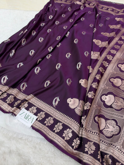 Dark purple Shades Banarasi Boota Pattern Floral Mashru Silk Saree MSM-112