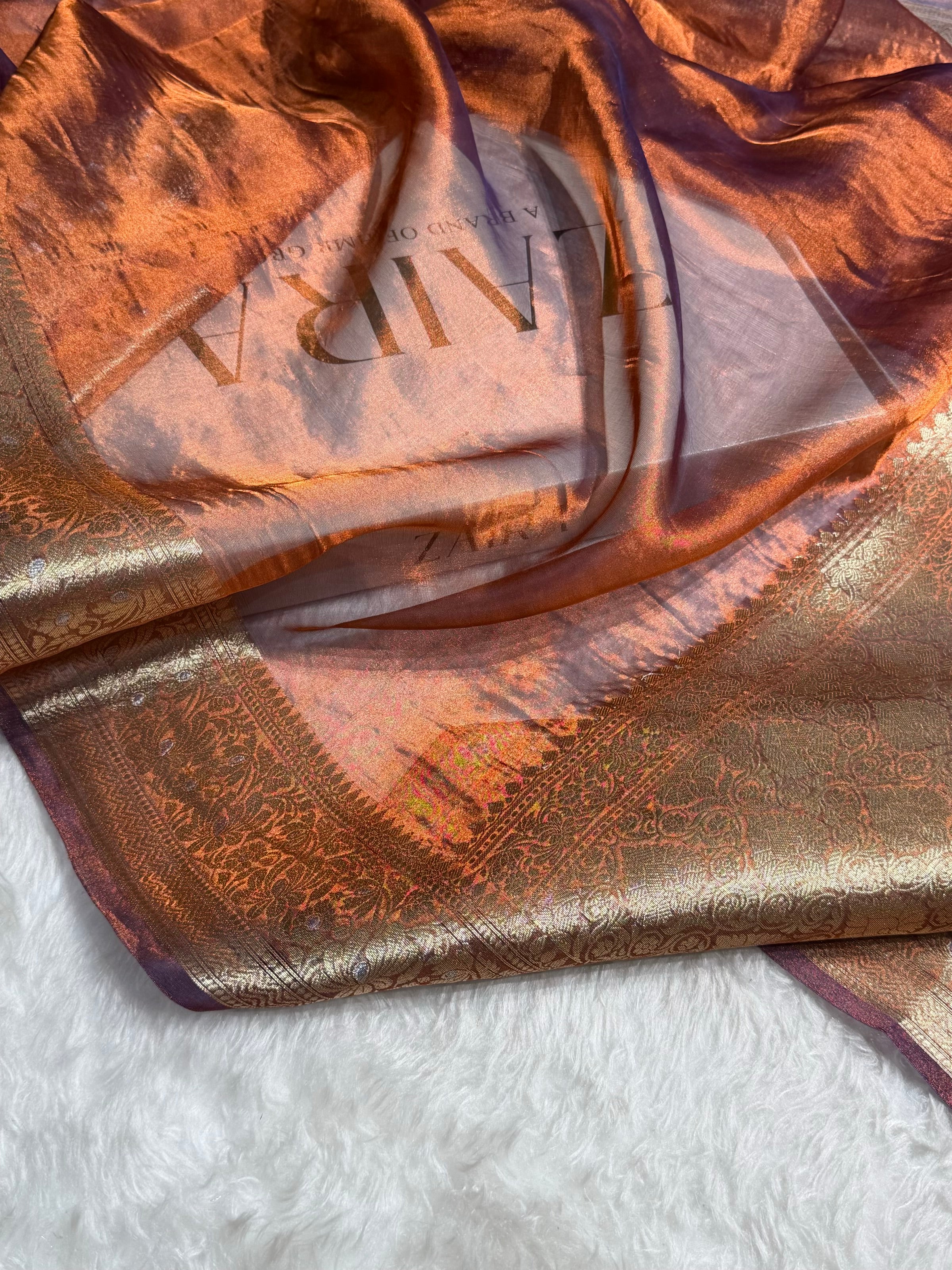 Orange Shades Pure Tissue Silk Saree with Brocade Blouse PT-31