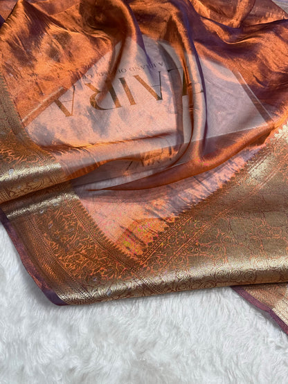 Orange Shades Pure Tissue Silk Saree with Brocade Blouse PT-31