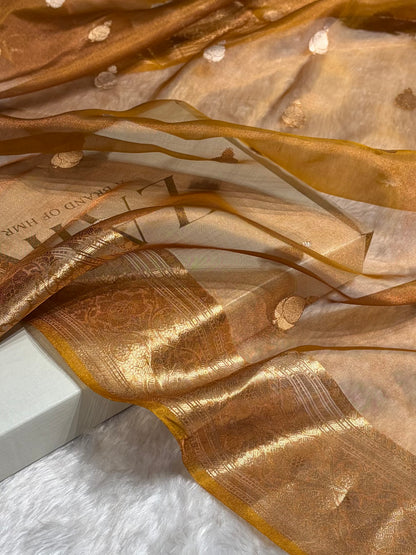 Mustard Bananasi Floral Shades Pure Tissue Silk Saree PT-38