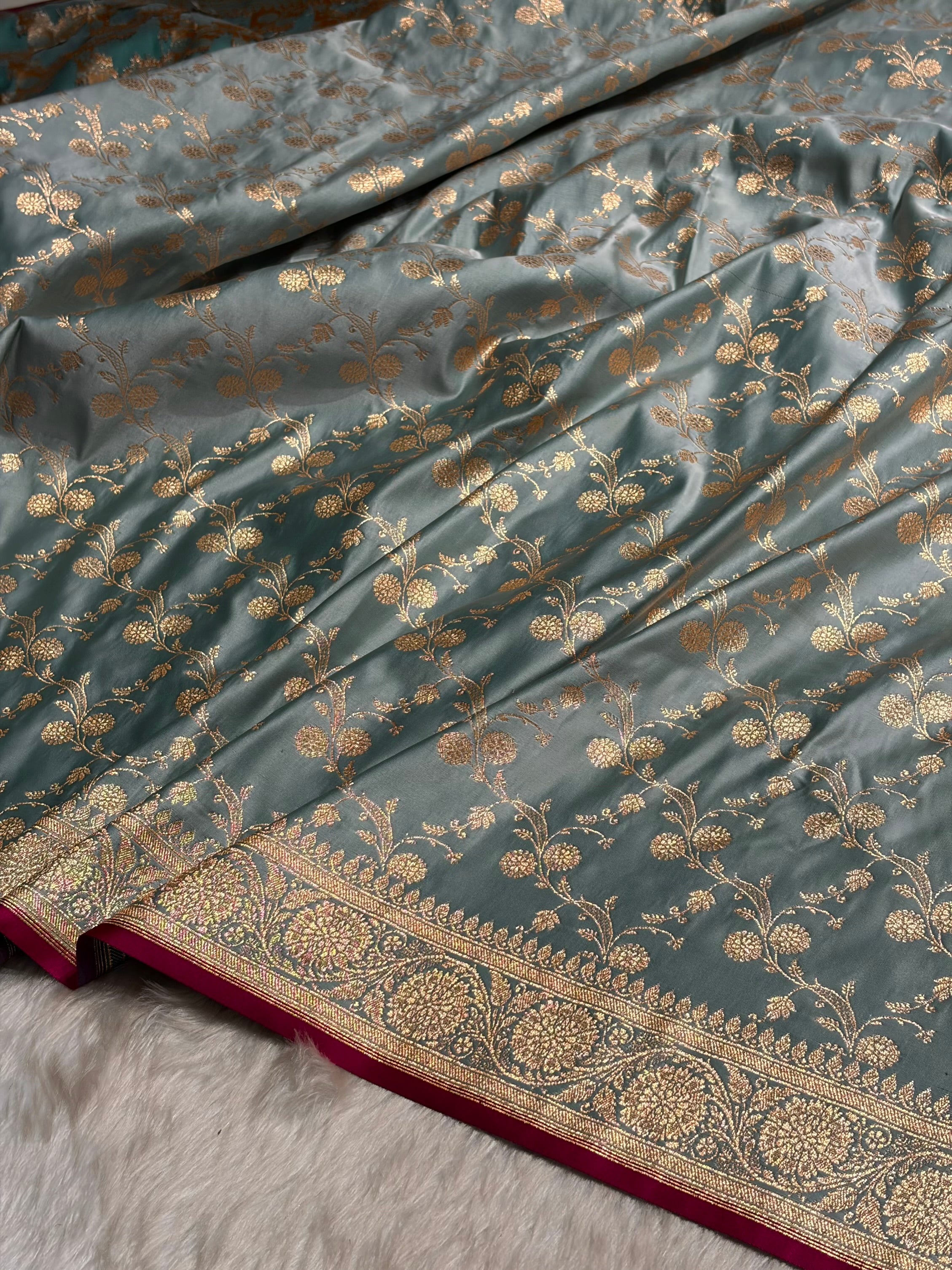 Turquoise Cross Satin Katan Silk Saree SK17