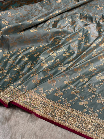 Turquoise Cross Satin Katan Silk Saree SK17