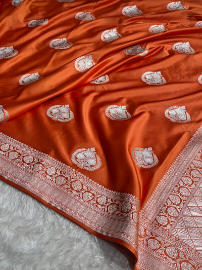 Orange Shades Minakari Boota Mashru Silk Saree MCS35