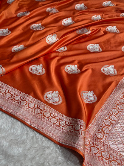 Orange Shades Minakari Boota Mashru Silk Saree MS35