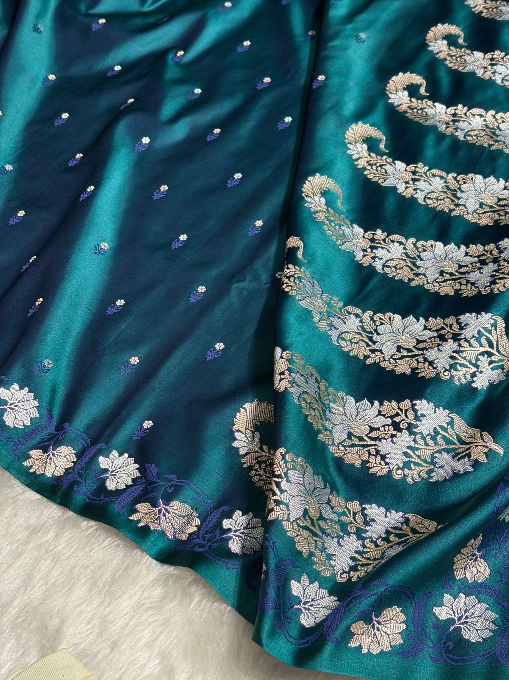 Peacock Floral Boota With Floral Border Mashru Silk Saree MSM 78