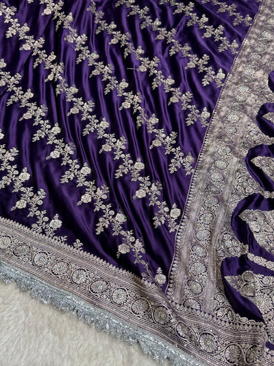 Purple shade Mashru Silk with Ari and stone work with Silver Gotta Patti