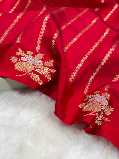 Banarasi Red Shades Minakari Boota Handwoven Pure Paper Silk RM-78