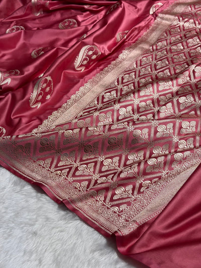 Dusty Peach Shades Unique Boota Motif Mashru Silk Saree MCS12