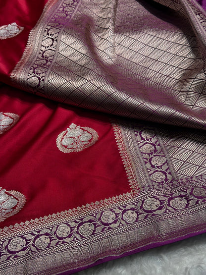 Banarasi Contrast Maroon With Wine Minakari Boota Mashru Silk Saree MS35