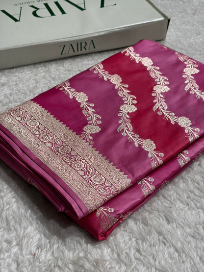 Baby Pink Banarasi Rangkat Mashru Silk Saree With Cross Pattern MSRK02