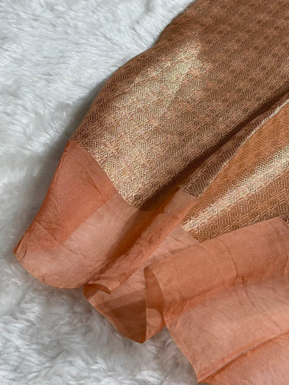 Banarasi Pure Organza Contrast Red With Light Peach Shades Banarasi Silk Saree PO-41