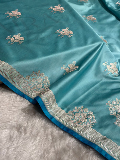 Banarasi Sky Blue Shades Floral Mashru Silk Saree MCS87