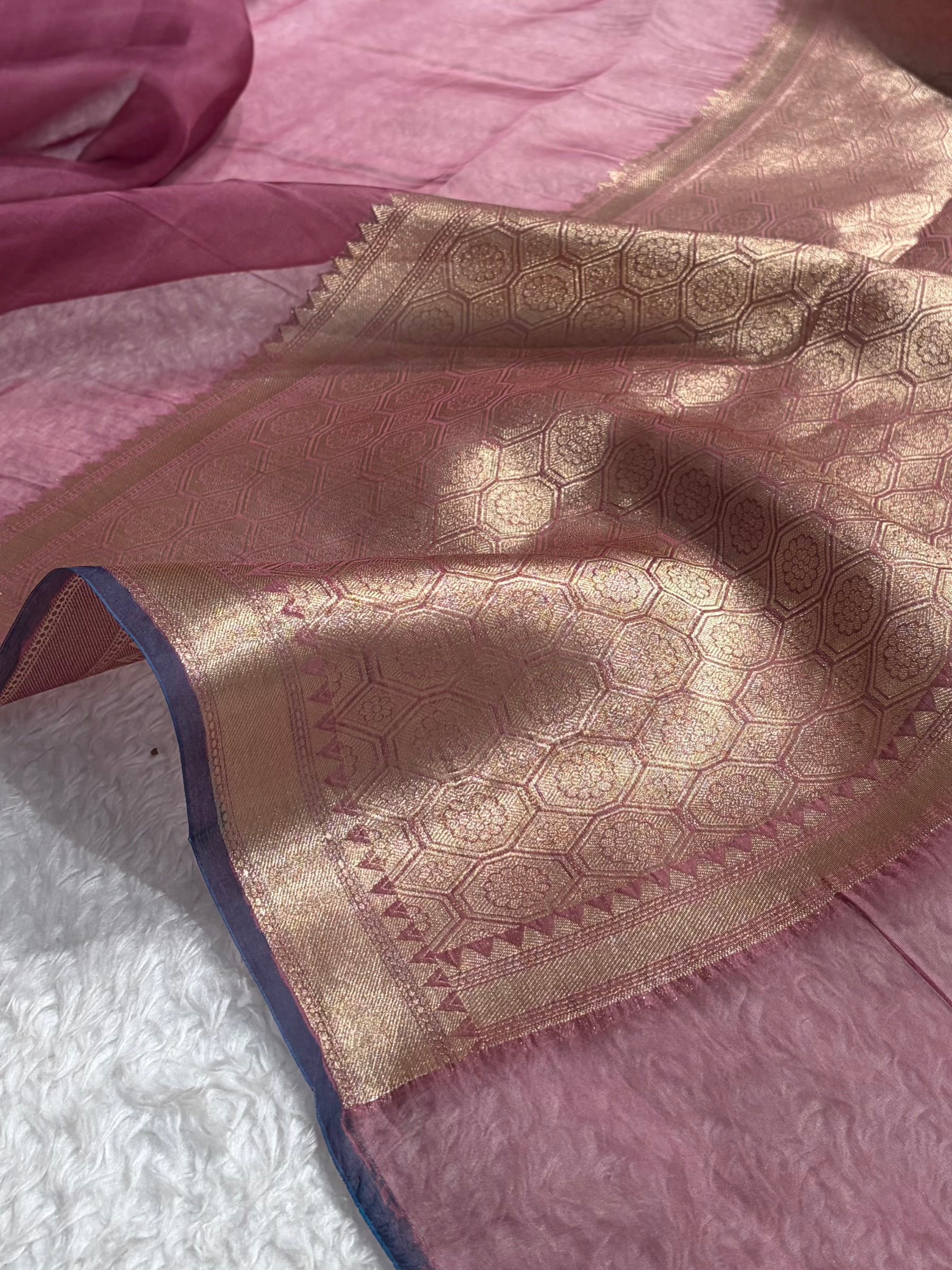 Pure Organza Mauve Pink Banarasi Silk Saree PO-01