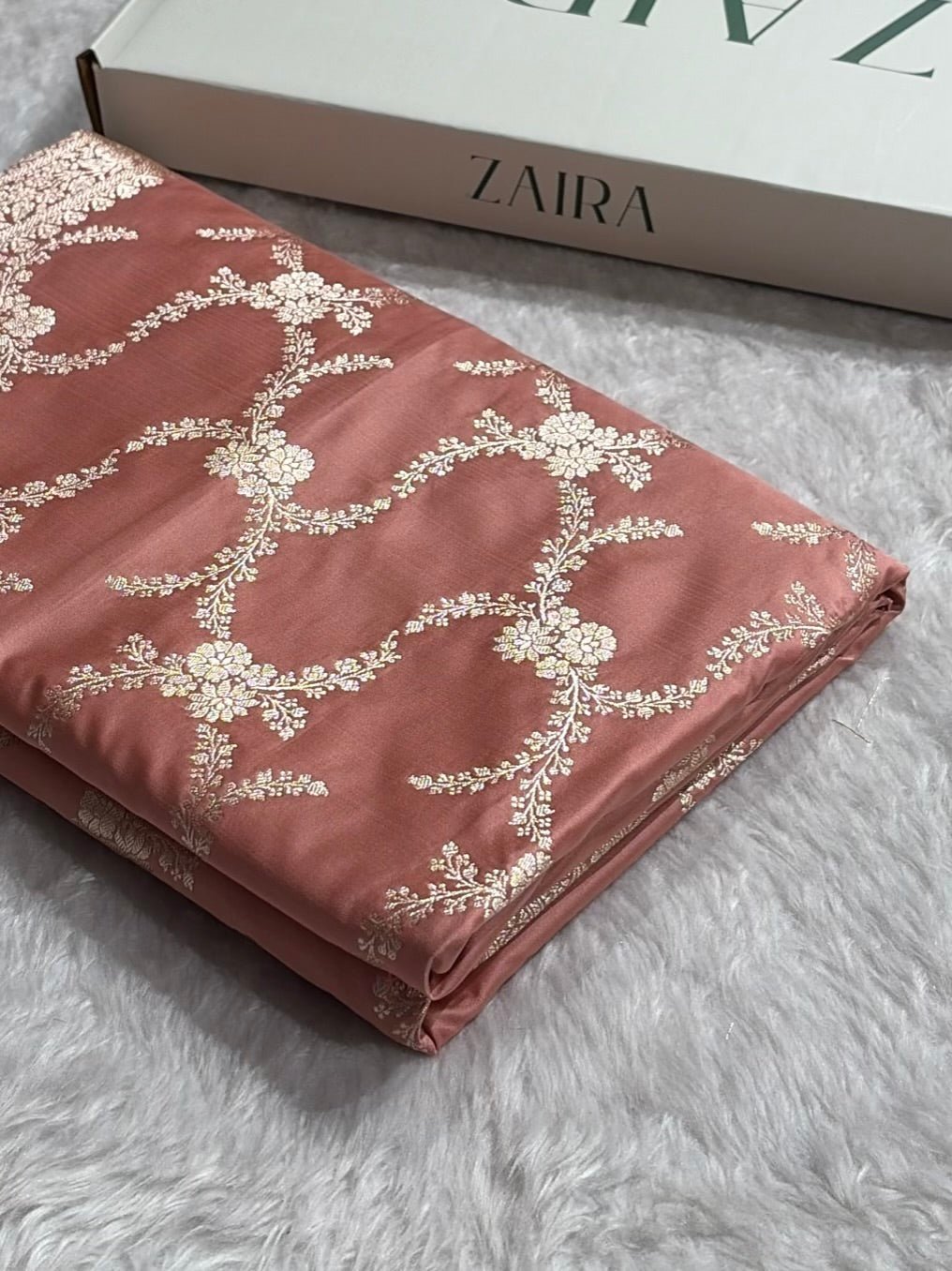 Dusty Rose Pink Shades Banarasi With Floral Border Mashru Silk Saree MSM-127