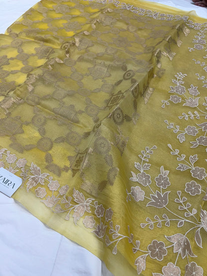 Banarasi Pure Organza Mustard Banarasi Silk Saree