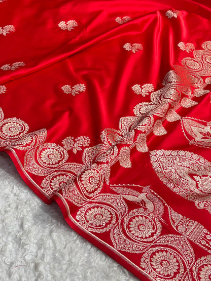 Red Shades Banarasi Boota Pattern Floral Mashru Silk Saree MSM-110