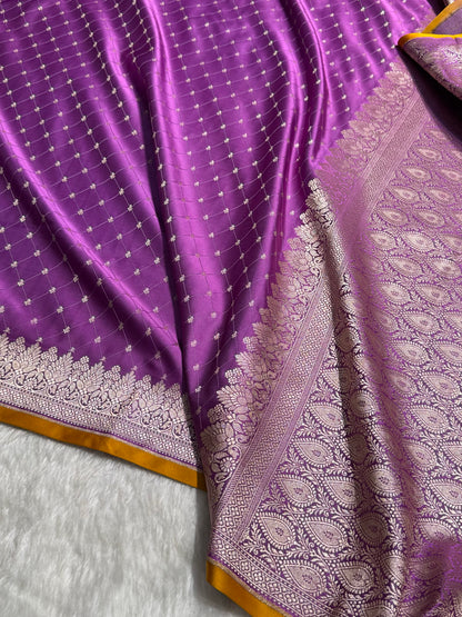 Banarasi Dark Lavender Shades Tanchoi Motif Mashru Silk Saree MST-09