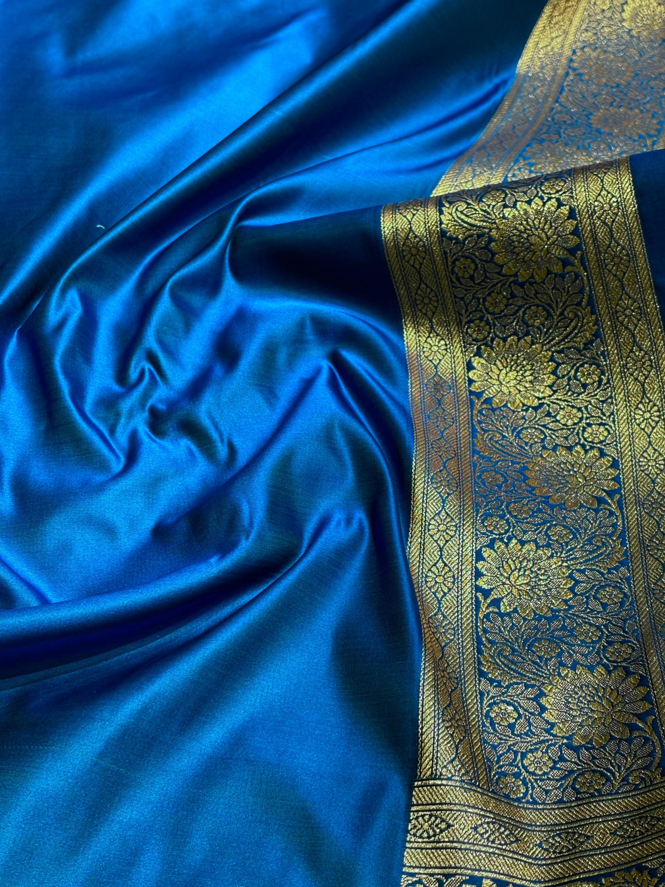 Dark Pista with Firozi Booti Satin Katan Silk Saree SK29