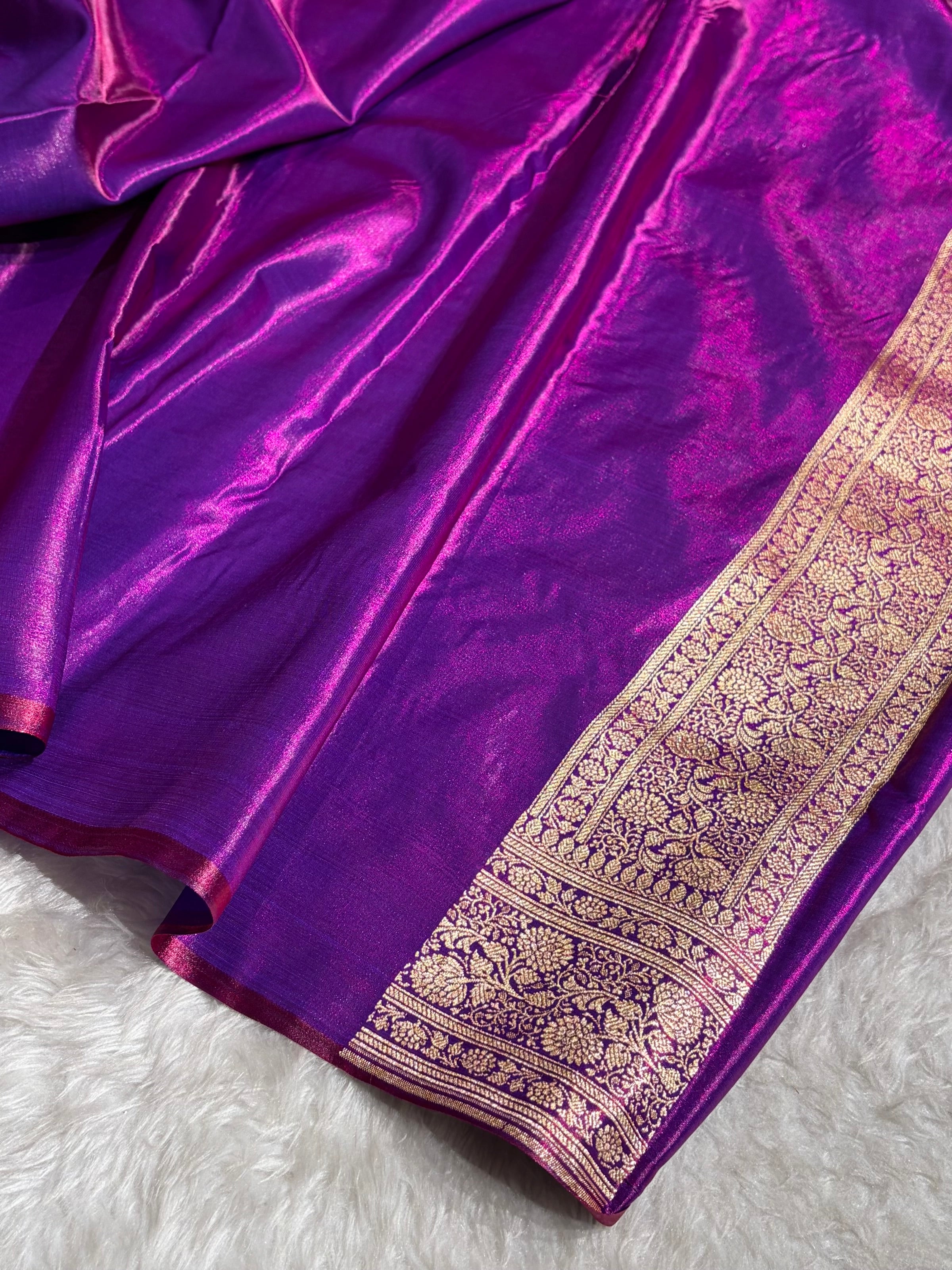 Banarasi Cross Purple Shades Booti Pattern Banarasi Satin Silk Saree SS59