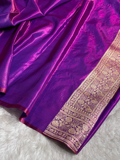 Banarasi Cross Purple Shades Booti Pattern Banarasi Satin Silk Saree SS59
