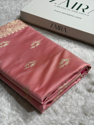 Banarasi Baby Pink Booti Pattern Katan Silk Saree