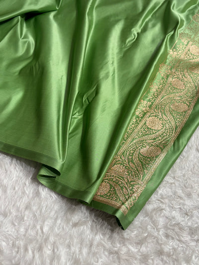Banarasi Satin Katan Saree Jaal Pattern In Pista Shades SK133