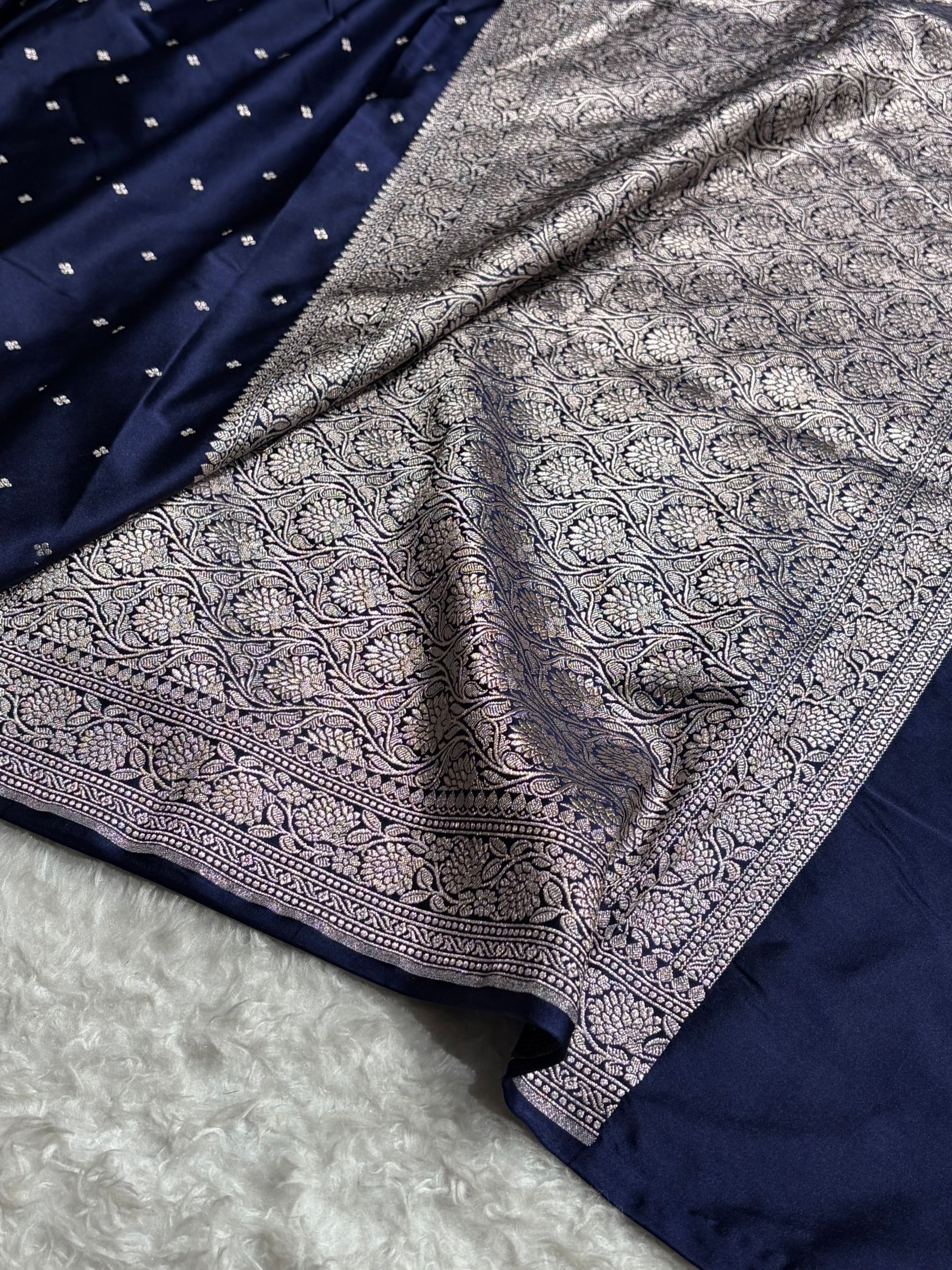 Navy Blue Shades Booti Mashru Silk Saree MCS70