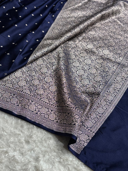 Navy Blue Shades Booti Mashru Silk Saree MCS70