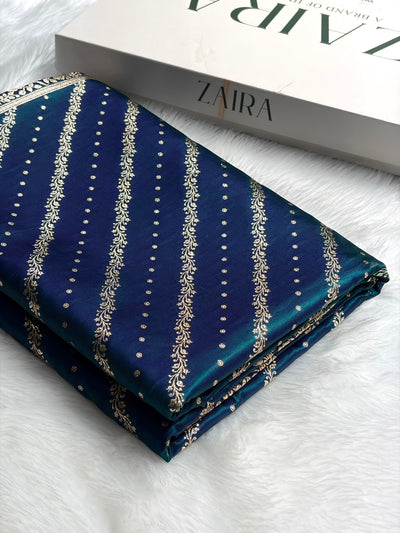 Banarasi Peacock Shades Cross Pattern Banarasi Satin Silk Saree SS61