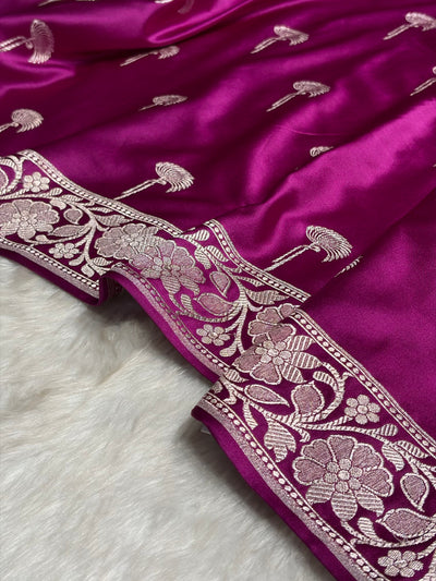 Pinkish Wine Shades Floral Booti Mashru Silk Saree MCS55
