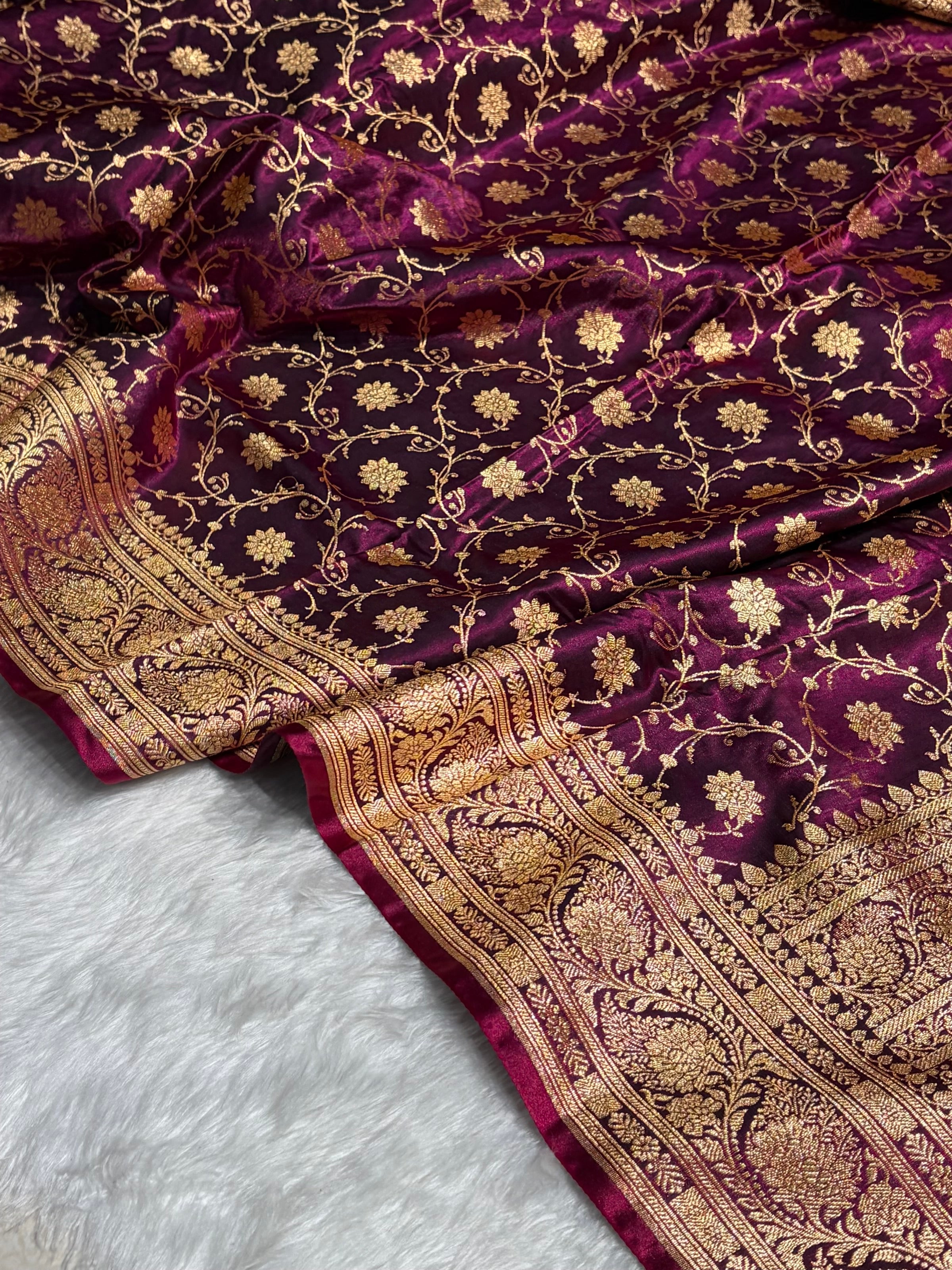 Satin Silk Jaal Pattern in Wine Shades