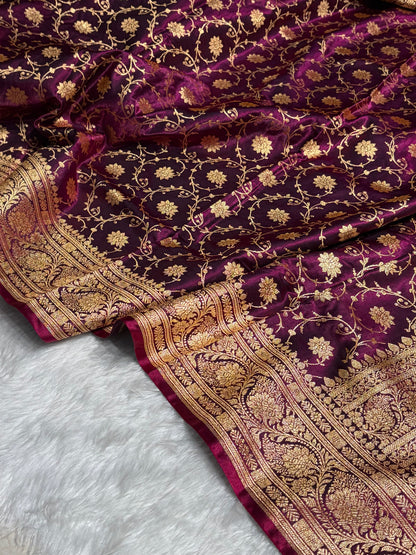 Satin Silk Jaal Pattern in Wine Shades