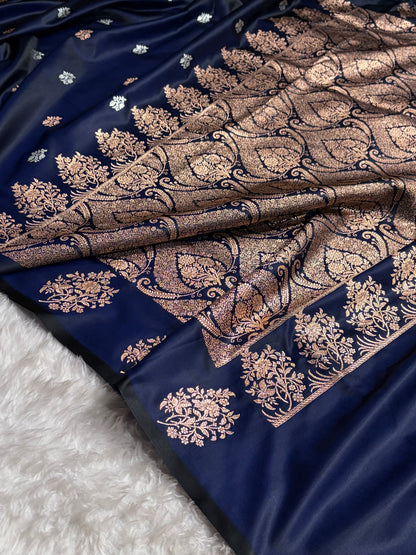 Peacock Shades Banarasi With Floral Border Mashru Silk Saree MSM-126