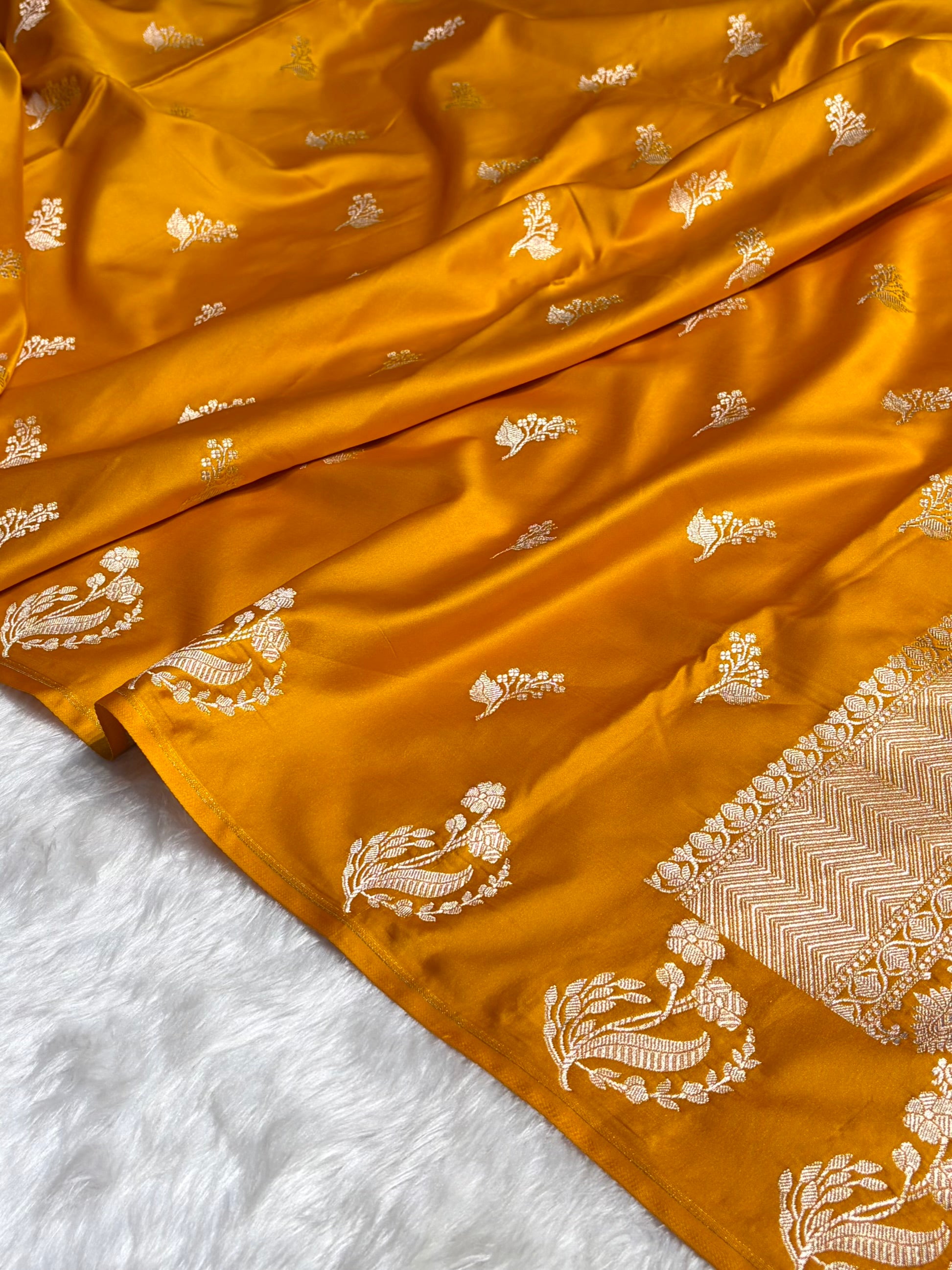 Mustard Boota With Floral Border Mashru Silk Saree MSM-91