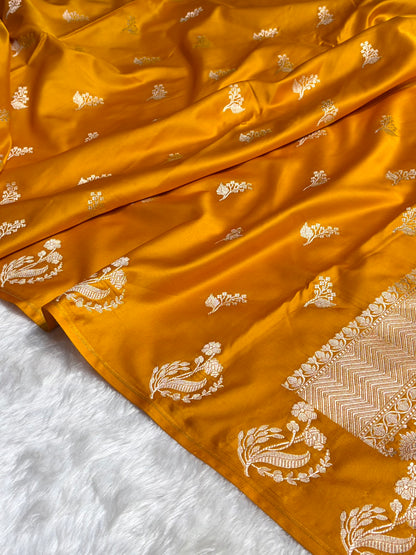 Mustard Boota With Floral Border Mashru Silk Saree MSM-91