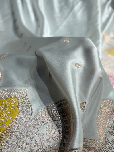 Skirt Border White Minakari Mashru Silk Saree WMS13