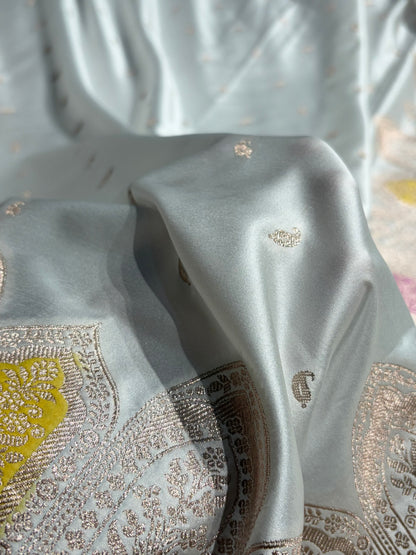 Skirt Border White Minakari Mashru Silk Saree WMS13