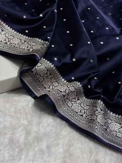 Dark Navy Blue Shades Booti Mashru Silk Saree MCS65