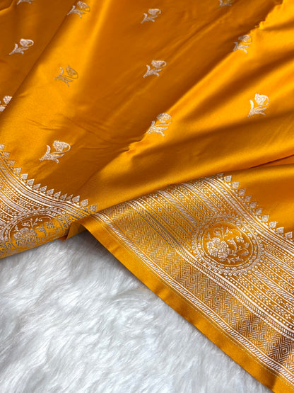 Mustard Boota With Floral Border Mashru Silk Saree MSM-96