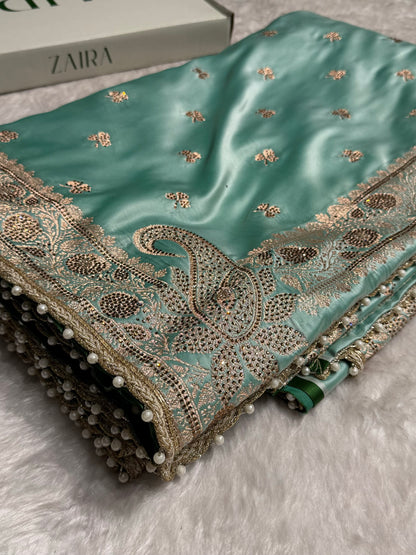 Sea Green Booti With Swarovski Work & Gotta Patti Katan Silk Saree BSKGP09