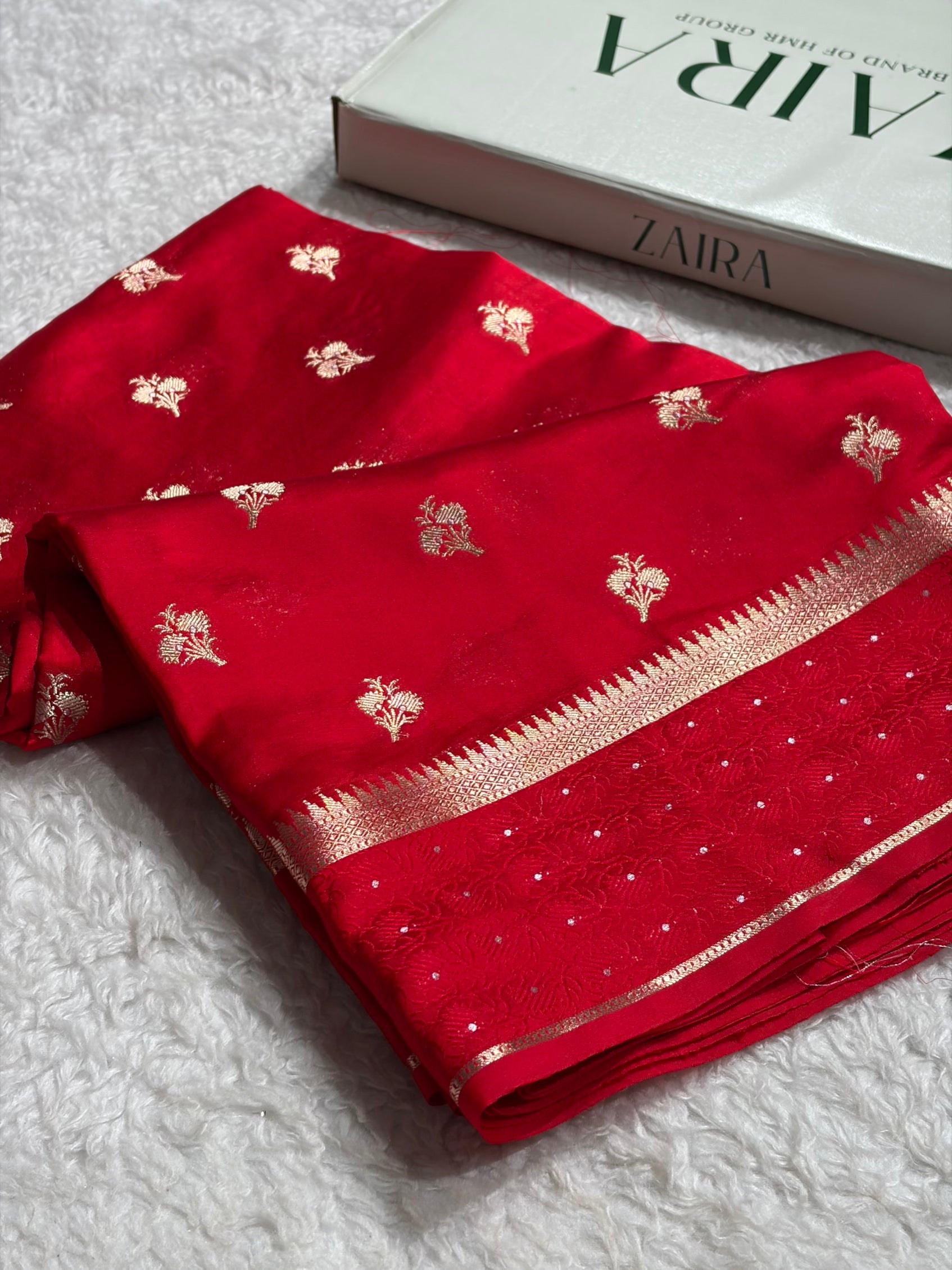 Dark Red Shade Flower Boota Pure Caramel Mango Silk Saree CS-15