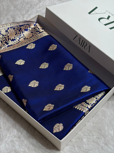 Royal Blue Shades Booti Pattern Banarasi Satin Silk Saree SS58