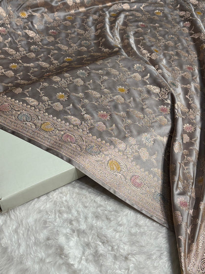 Gray Shades In Banarasi Minakari Jaal Mashru Silk Saree MS42
