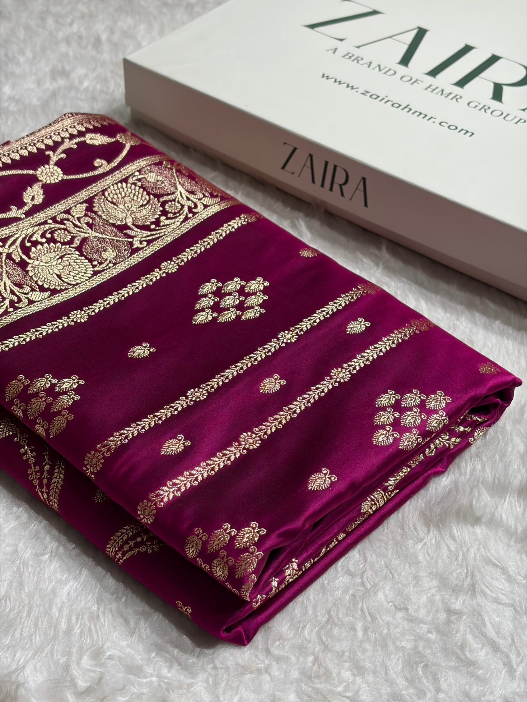 Wine Floral Boota Pattern Satin Katan Silk saree SK39