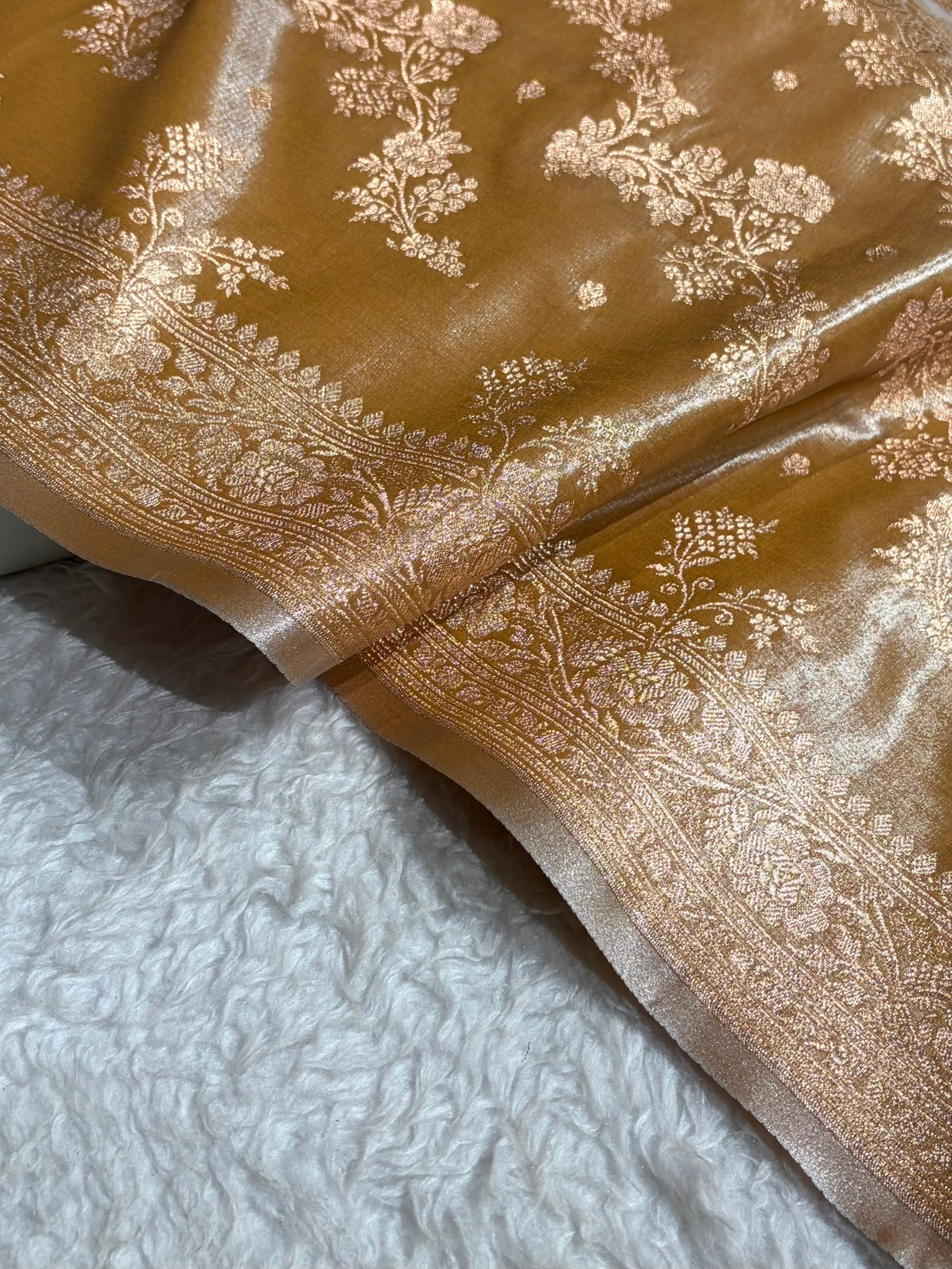 Satin Silk Saree Banarasi Cross with booti In Tusser Shades SS22